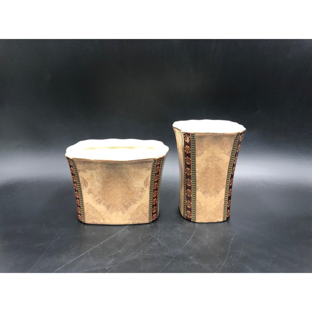 Croscill Townhouse Porcelain Cotton Ball Q-Tip Holder Matching Tumbler Cup